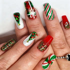 Christmas Nails, Festive Nails with Glitter and Tree Designs, Glossy Winter Nail Art, Christmas Nail Designs