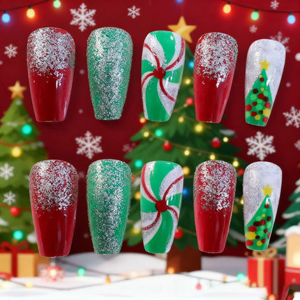Christmas Nails, Festive Nails with Glitter and Tree Designs