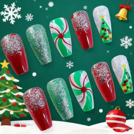 Christmas Nails, Glossy Winter Nail Art, Glitter and Tree Designs