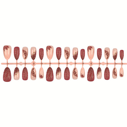 Nail Art Set, Press On Nails with Adhesive, Red Nails with Artistic Designs, Long Lasting Fake Nails