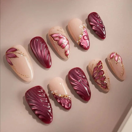 Nail Art Set, Red Nails with Artistic Designs