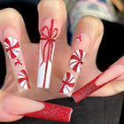 Christmas Nails Press On, Candy Cane Nails with Red Glitter, Reusable Festive Nails with Adhesive, Christmas Nail Art
