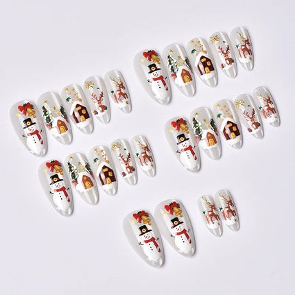 Festive Nails with Christmas Nail Designs, Peel and Stick Reusable Fake Nails with Snowmen