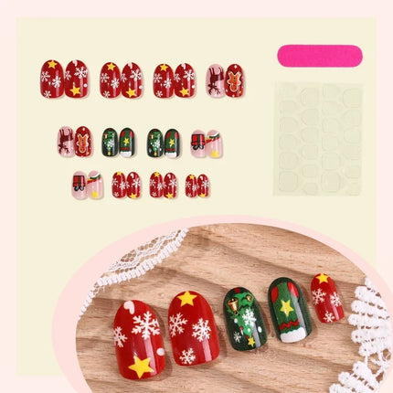 Christmas Nails Press On, Star Nails with Santa and Reindeer, 24 Pieces – image 6