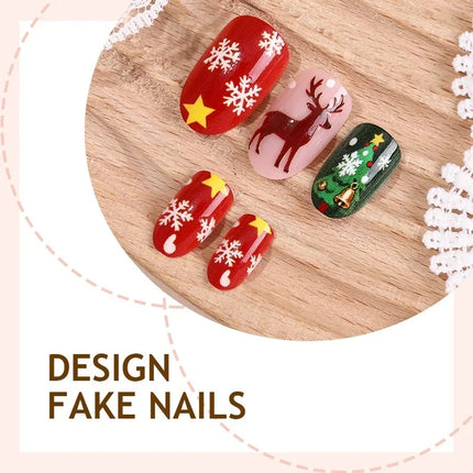 Christmas Nails Press On, Star Nails with Santa and Reindeer