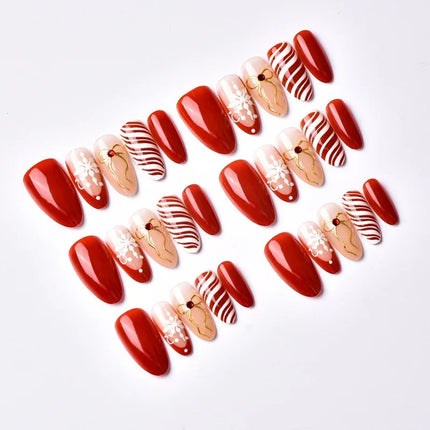 Press On Nails for Christmas, Festive Nails with Snowflakes and Bows