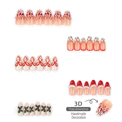 Festive Nails with Holly and Ornament Designs, Long Lasting Fake Nails