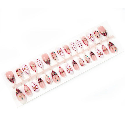 Festive Nails Press On, Elegant Nails with Bows and Sparkles