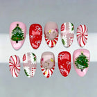 Christmas Nails Press On, Bow Nails with Candy Canes and Christmas Trees