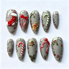 Reusable Press On Nails for Christmas, Festive Nails with Candy Canes and Gingerbread