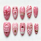 Christmas Nails Press On, Snowman Nails with Reindeer and Candy Canes