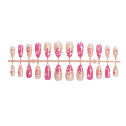 Reusable Press On Nails for Christmas, Festive Nails with Snowflakes and Ornaments