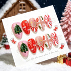 Christmas Nails Press On, Reusable Fake Nails with Candy Canes and Bows