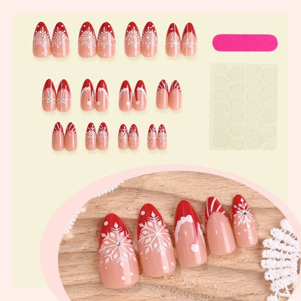 Christmas Nails Press On, Red Nails with Snowflakes and Candy Canes, Festive Nails with Strong Adhesive, Winter Nail Art