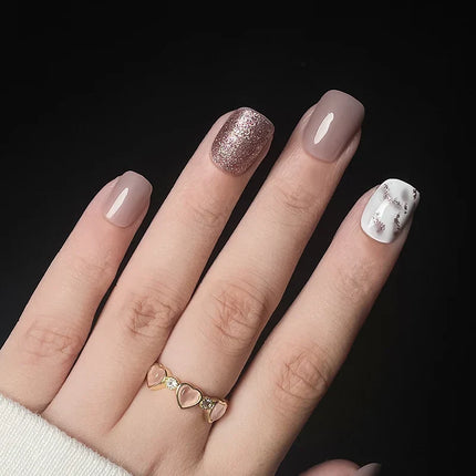 Christmas Nails Press On, Reusable Festive Nails with Reindeer