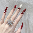 Christmas Nails Press On, Festive Nails with Snowflake and Bow Designs, Elegant Nails in Christmas Red, Holiday Nail Art