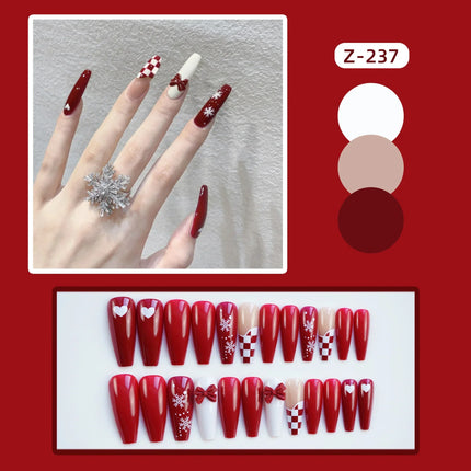 Christmas Nails Press On, Festive Nails with Snowflake and Bow Designs