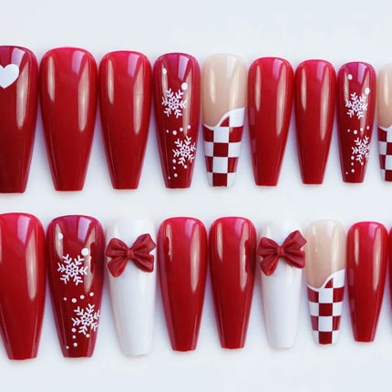 Festive Nails with Snowflake and Bow Designs, Holiday Nail Art – image 4