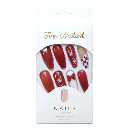 Festive Nails with Snowflake and Bow Designs, Christmas Nails Press On – image 5