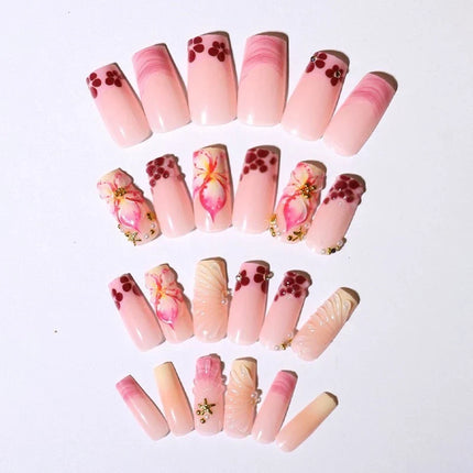 Press On Nails with Floral Nail Art, Long Stiletto Nails