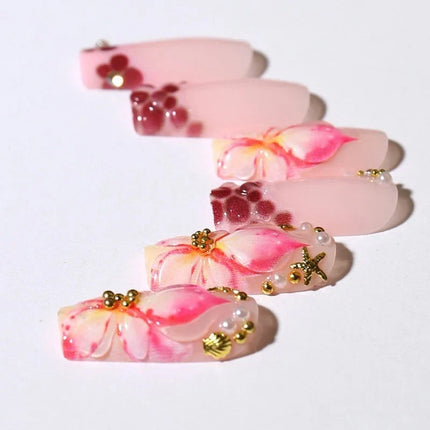 Press On Nails with Floral Nail Art, Square Nails