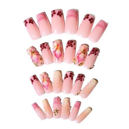 Press On Nails with Floral Nail Art, Hand Painted Fake Nail Set with Adhesive – image 4