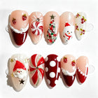 Christmas Nails Press On, 3D Nail Art with Pearls and Glitter, Festive Nails with Santa and Snowman Designs, Pearl Nails