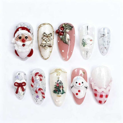 Fake Nails with Snowmen for At Home Manicure, Christmas Nails Press On