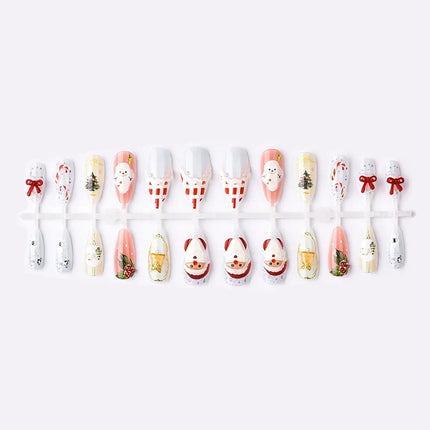 Christmas Nails Press On, Fake Nails with Snowmen for At Home Manicure