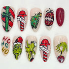 Christmas Nails Press On, Festive Nails with Candy Cane and Tree Designs