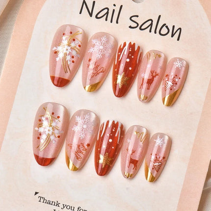 No Glue Winter Nails with Snowflakes and Reindeer, Christmas Nails Press On