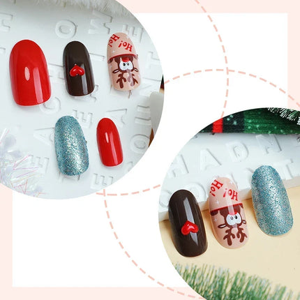 Christmas Nails Press On, Festive Nails with Christmas Nail Designs, Peel and Stick Fake Nails with Glitter Reindeer