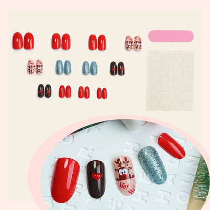 Christmas Nails Press On, Peel and Stick Fake Nails with Glitter Reindeer
