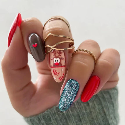 Festive Nails with Christmas Nail Designs, Glitter Reindeer