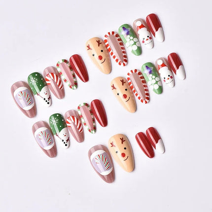 Christmas Nails Press On, Festive Nails with Christmas Nail Designs, Peel and Stick Reusable Fake Nails with Candy Canes