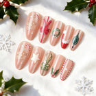 Reusable Press On Nails for Christmas, Festive Nails with Candy Canes and Wreaths