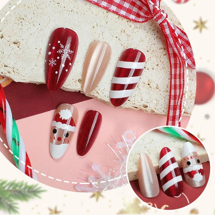 Festive Nails with Santa Designs, Reusable Press On Nails with Adhesive