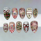 Christmas Nails Press On, Festive Nails with Candy Cane and Bow Designs, 10 Christmas Nail Designs in Multiple Sizes