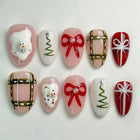 Christmas Nails Press On, Festive Nails with Snowmen and Gift Boxes, Christmas Tree Nails, Adhesive Winter Nail Art