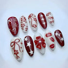Festive Nails Press On, Star Nails with Bow and Floral Designs