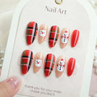 Christmas Nails Press On, Plaid Nails with Snowman Designs, Reusable Festive Nails, No Glue Peel and Press Nail Art