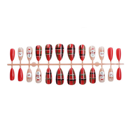 Christmas Nails Press On, Plaid Nails with Snowman Designs