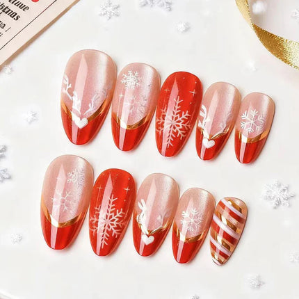 Christmas Nails Press On, Festive Nails with Christmas Nail Designs, Elegant Nails in Red and Gold with Snowflakes