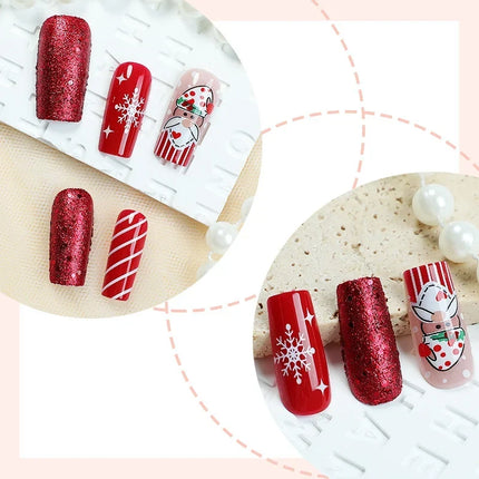 Christmas Nails Press On, Festive Nails with Christmas Nail Designs, Santa and Snowflake Press On Nails with Adhesive