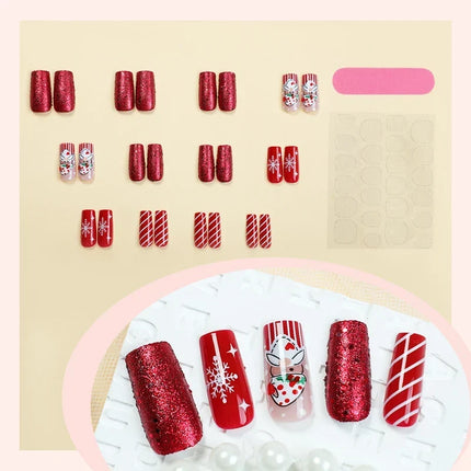 Santa and Snowflake Press On Nails with Adhesive, Christmas Nails Press On