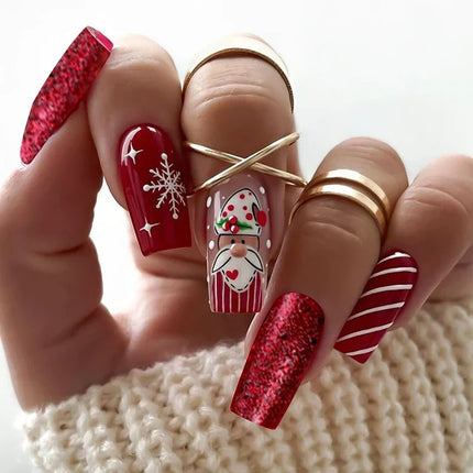 Christmas Nails Press On, Santa and Snowflake Press On Nails with Adhesive
