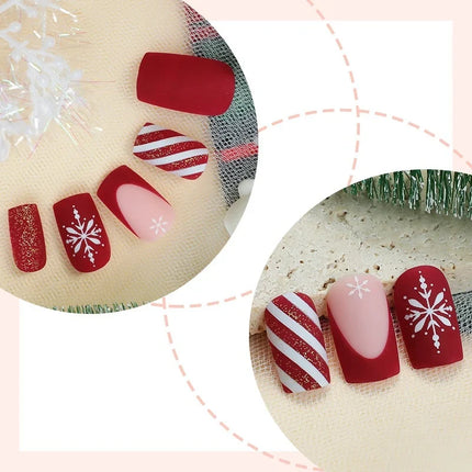 Elegant Nails with Glitter Snowflakes and Stockings, Christmas Nails Press On
