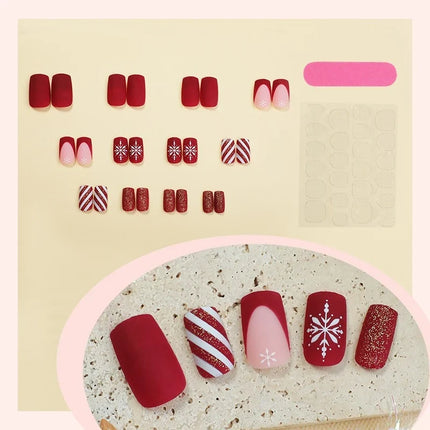 Christmas Nails Press On, Elegant Nails with Glitter Snowflakes and Stockings