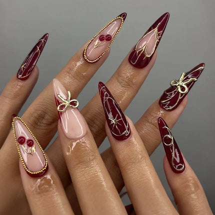 Press On Nails with Adhesive Strips, Fake Nail Set with Fine Nail Art Patterns