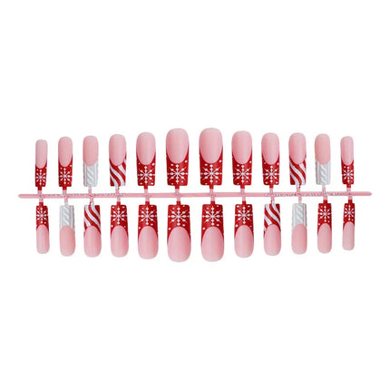 Christmas Nails, Festive Nails with Pink and Red Snowflake Designs – image 5
